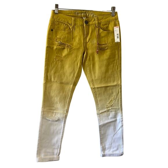 Vanilla Star Juniors Size 5 Gold Yellow White Ombré Distressed Skinny Jeans NWT - Picture 1 of 12